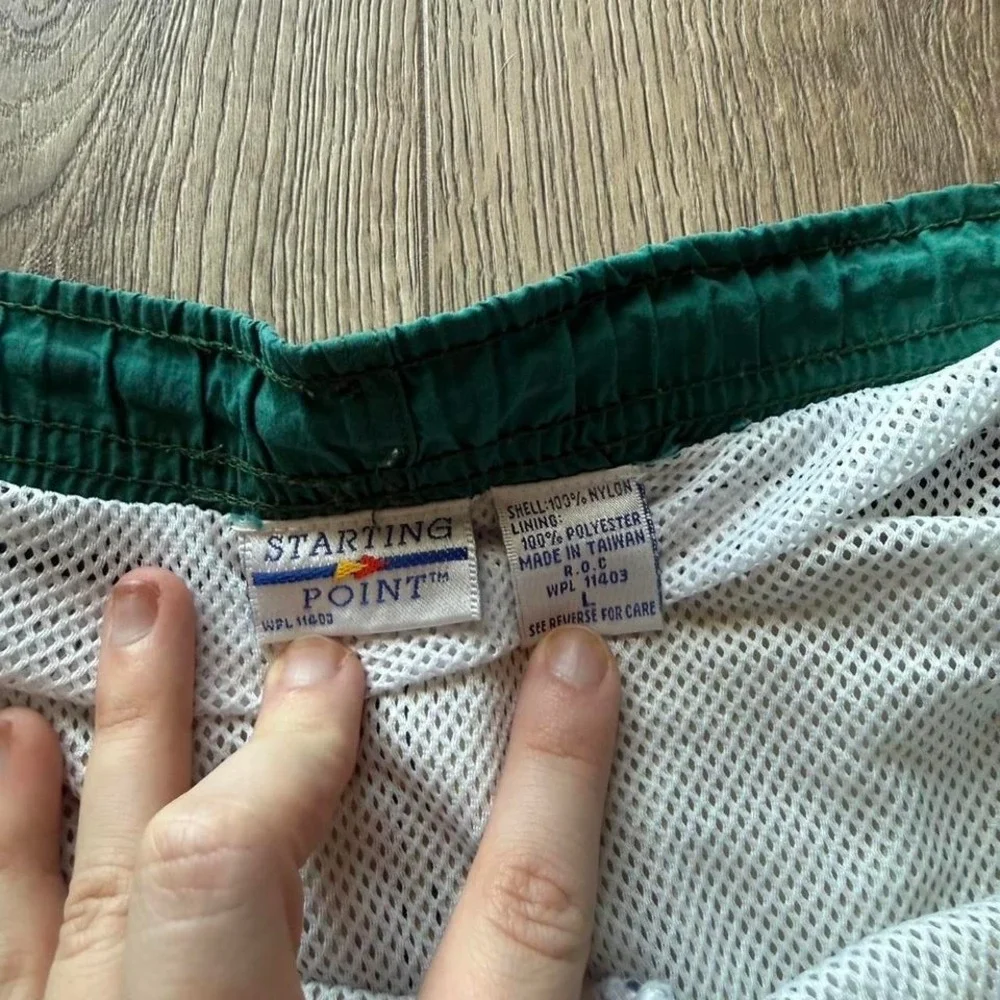 Vintage 90s Colorblock Swim Trunks Starting Point Green‎ Navy  Beach Shorts L